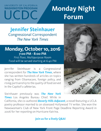Monday Night Forum: Jennifer Steinhauer, The New York Times